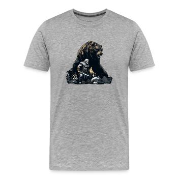 Wikinger mit riesigem Bär - Männer Premium Bio T-Shirt - Grau meliert - Vorne - Damien (186cm)