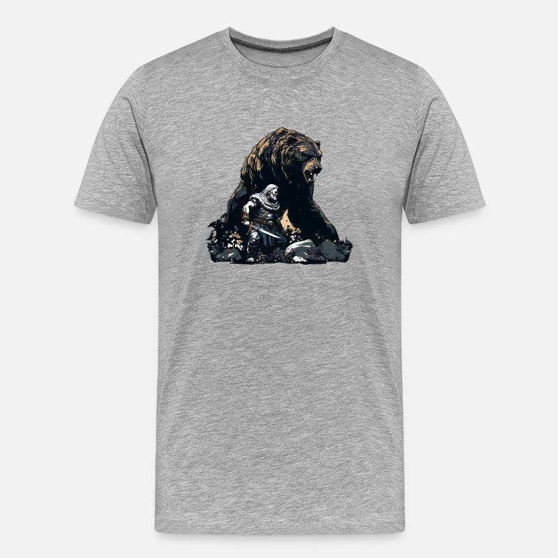 Wikinger mit riesigem Bär - Männer Premium Bio T-Shirt - Grau meliert