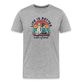 La vie est meilleure avec un ami chien amoureux des chiens - T-shirt bio Premium Homme - gris chiné - Devant - Damien (186cm)