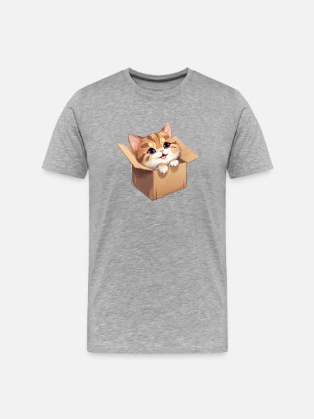 Katze in Karton - Männer Premium Bio T-Shirt - Grau meliert