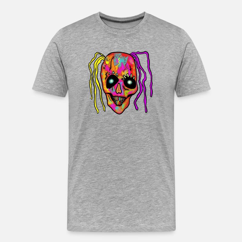 Neon Patchwork Schädel - Männer Premium Bio T-Shirt - Grau meliert