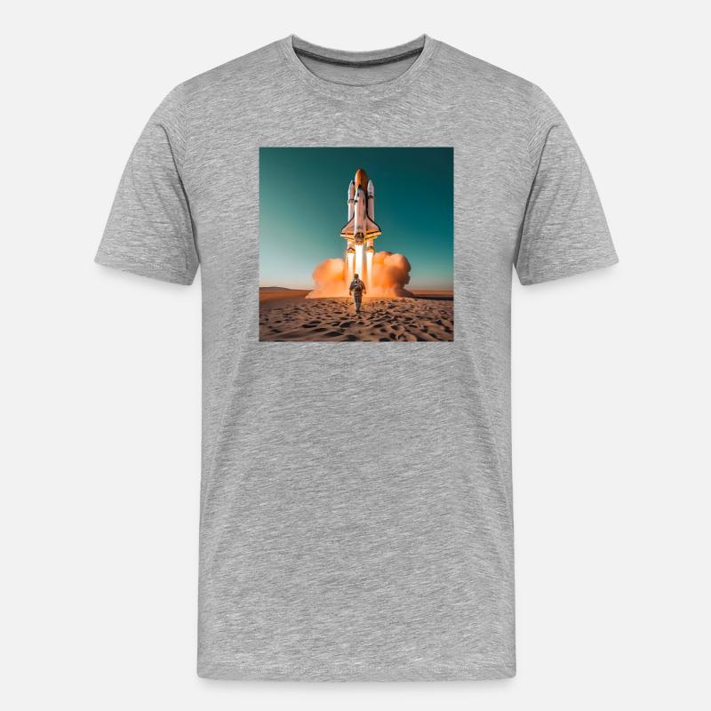 Astronaut mit Rakete - Männer Premium Bio T-Shirt - Grau meliert