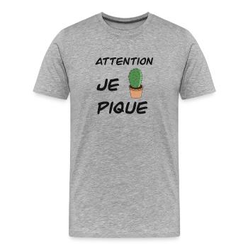 Attention je pique - T-shirt bio Premium Homme - gris chiné - Devant - Damien (186cm)