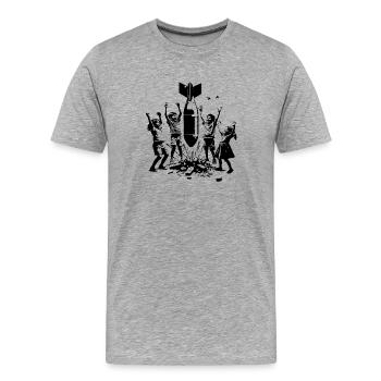 Children dancing, singing and laughing around bomb - Men's Premium Organic T-Shirt - heather grey - Front - Damien (186cm)