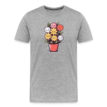 Fleurs riantes dans un pot de fleurs - T-shirt bio Premium Homme - gris chiné - Devant - Damien (186cm)