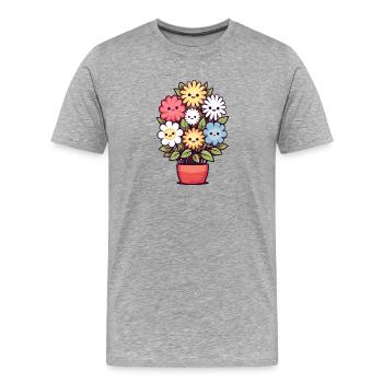 Fleurs riantes dans un pot de fleurs - T-shirt bio Premium Homme - gris chiné - Devant - Damien (186cm)