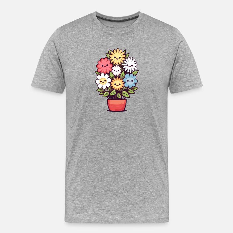 Lachende Blumen im Blumentopf - Männer Premium Bio T-Shirt - Grau meliert