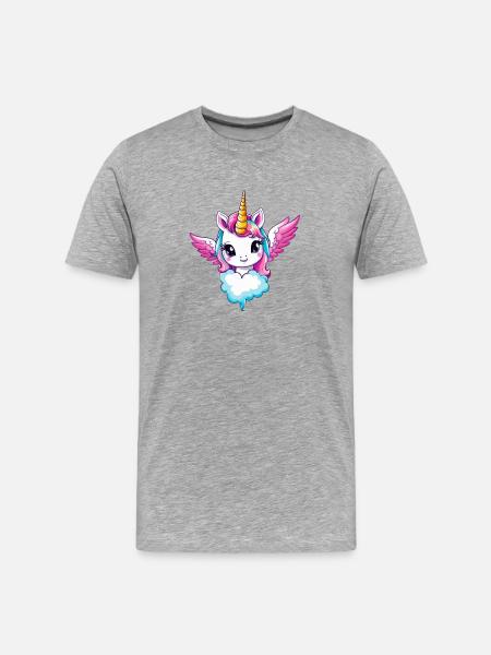 Licorne enhjørning Kawaii - Herre Premium T-shirt økologisk - grå meleret