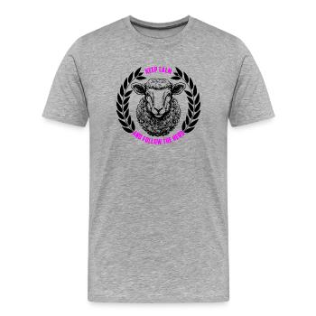 Sheep stay calm and follow the flock - Men's Premium Organic T-Shirt - heather grey - Front - Damien (186cm)