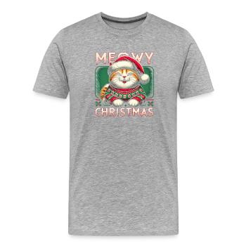 Weihnachtspullover mit Weihnachtskatze - Männer Premium Bio T-Shirt - Grau meliert - Vorne - Damien (186cm)