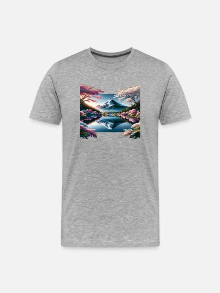Spiegelung Des Fuji-berges - Männer Premium Bio T-Shirt - Grau meliert