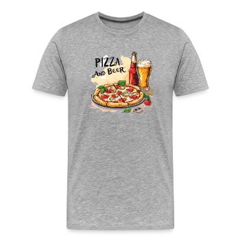 Pizza and Beer Essen Alkohol Lustige Sprüche - Männer Premium Bio T-Shirt - Grau meliert - Vorne - Damien (186cm)
