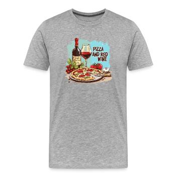 Pizza and Wine Food Alcohol - Men's Premium Organic T-Shirt - heather grey - Front - Damien (186cm)