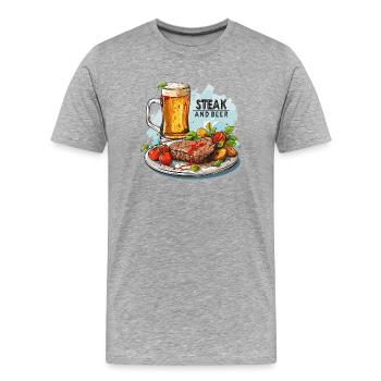 Steak And Beer Essen Alkohol Lustige Sprüche - Männer Premium Bio T-Shirt - Grau meliert - Vorne - Damien (186cm)