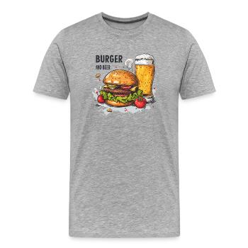 Burger And Beer Essen Alkohol Lustige Sprüche - Männer Premium Bio T-Shirt - Grau meliert - Vorne - Damien (186cm)