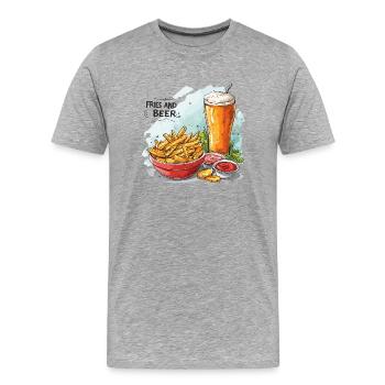Fries And Beer Essen Alkohol Lustige Sprüche - Männer Premium Bio T-Shirt - Grau meliert - Vorne - Damien (186cm)