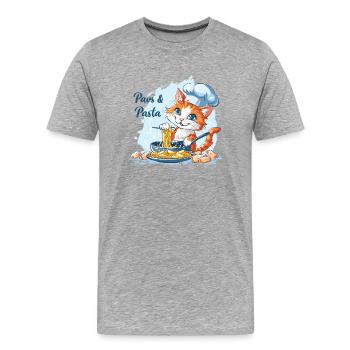 Pattes et pâtes Pattes et pâtes Dictons d’animaux - T-shirt bio Premium Homme - gris chiné - Devant - Damien (186cm)