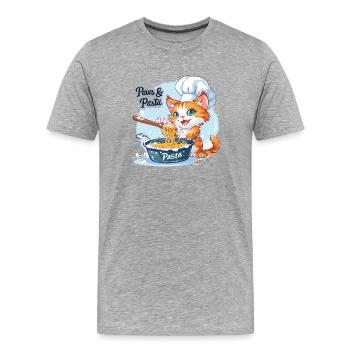 Pattes et pâtes Pattes et pâtes Dictons d’animaux - T-shirt bio Premium Homme - gris chiné - Devant - Damien (186cm)