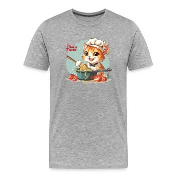 Pattes et pâtes Pattes et pâtes Dictons d’animaux - T-shirt bio Premium Homme - gris chiné - Devant - Damien (186cm)