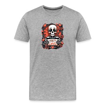 Coupable d’amour squelette mugshot Saint Valentin - T-shirt bio Premium Homme - gris chiné - Devant - Damien (186cm)