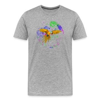 Ara Flug vor Farbspritzern - Männer Premium Bio T-Shirt - Grau meliert - Vorne - Damien (186cm)