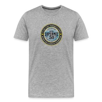 "T-Shirt 50 Ans - Supermec à l'Élégance Intemporel - T-shirt bio Premium Homme - gris chiné - Devant - Damien (186cm)