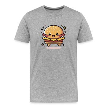Niedlicher Kawaii Hamburger - Männer Premium Bio T-Shirt - Grau meliert - Vorne - Damien (186cm)