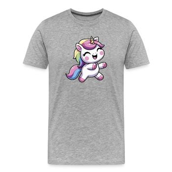 Danse de la licorne heureuse - T-shirt bio Premium Homme - gris chiné - Devant - Damien (186cm)