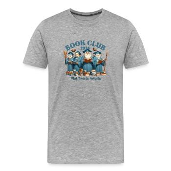 Book Club 2024 Tee: Dive into Stories with Scholar - Men's Premium Organic T-Shirt - heather grey - Front - Damien (186cm)