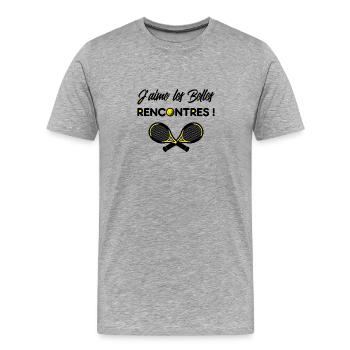 J'AIME LES BELLES RENCONTRES (tennis) - T-shirt bio Premium Homme - gris chiné - Devant - Damien (186cm)