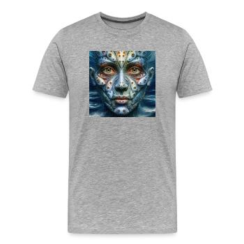 Gesicht mit Fischaugen - Männer Premium Bio T-Shirt - Grau meliert - Vorne - Damien (186cm)