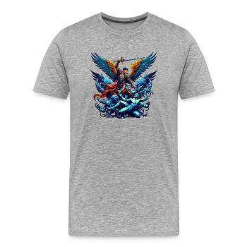 Erzengel Heiliger Religion Gott Engel Glaube Michael - Männer Premium Bio T-Shirt - Grau meliert - Vorne - Damien (186cm)