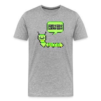 HEY! HO! LETS GO! Pixel Raupe Retroshirt 90er 90s - Männer Premium Bio T-Shirt - Grau meliert - Vorne - Damien (186cm)