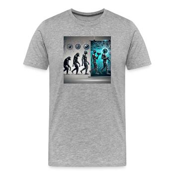 Évolution photographe: du singe au photographe IA - T-shirt bio Premium Homme - gris chiné - Devant - Damien (186cm)