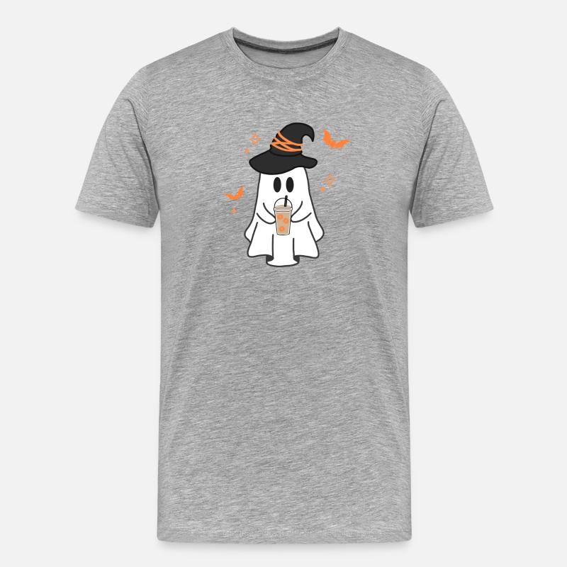 Pumpkin Latte Ghost - Männer Premium Bio T-Shirt - Grau meliert