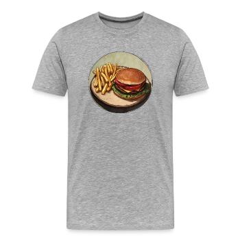 Burger classique avec frites croustillantes - T-shirt bio Premium Homme - gris chiné - Devant - Damien (186cm)