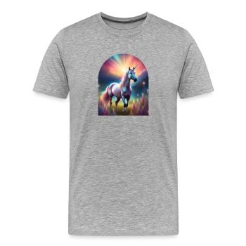 Ein Einhorn in einem magischen Feld - Männer Premium Bio T-Shirt - Grau meliert - Vorne - Damien (186cm)