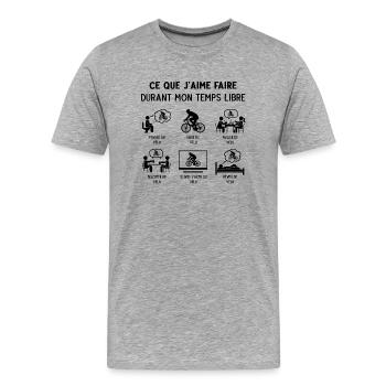 Cycliste Vélo Humour Mon Temps Libre - T-shirt bio Premium Homme - gris chiné - Devant - Damien (186cm)