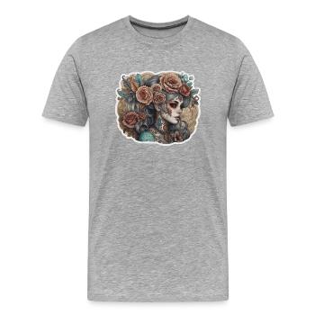 tattoo woman mexican style flower vintage skirt - Men's Premium Organic T-Shirt - heather grey - Front - Damien (186cm)