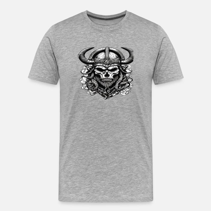 Wikinger Schädel - Männer Premium Bio T-Shirt - Grau meliert