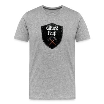Bonne chance sur le logo minage mineur maillet et fer - T-shirt bio Premium Homme - gris chiné - Devant - Damien (186cm)
