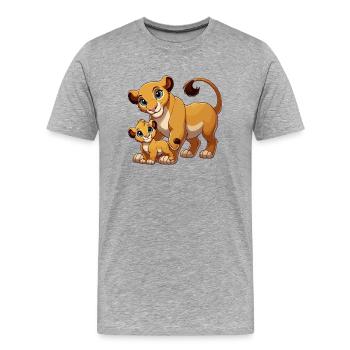 Mère lion avec enfant - T-shirt bio Premium Homme - gris chiné - Devant - Damien (186cm)