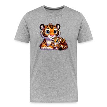 Tigermutter mit Kind - Männer Premium Bio T-Shirt - Grau meliert - Vorne - Damien (186cm)