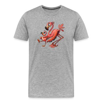Mère flamant rose avec enfant gambadant - T-shirt bio Premium Homme - gris chiné - Devant - Damien (186cm)