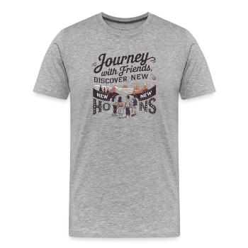 Journey with Friends adevnture texte de la citation de voyage - T-shirt bio Premium Homme - gris chiné - Devant - Damien (186cm)