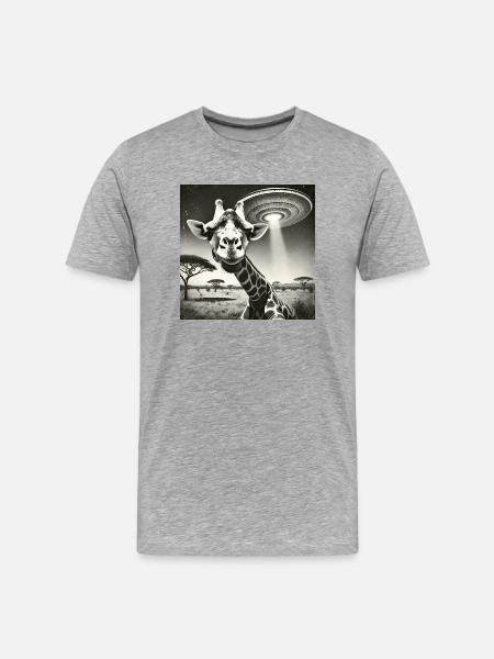 Lusitge Giraffe UFO Alien Selfie - Men's Premium Organic T-Shirt - heather grey