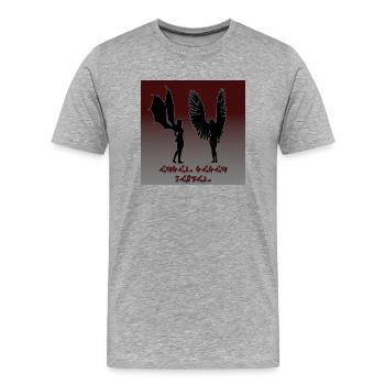 Engel gegen Teufel - Männer Premium Bio T-Shirt - Grau meliert - Vorne - Damien (186cm)