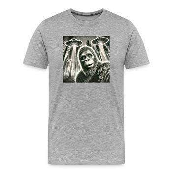 Lustig Bigfoot Big Foot Sasquatch Selfie UFO Alien - Männer Premium Bio T-Shirt - Grau meliert - Vorne - Damien (186cm)