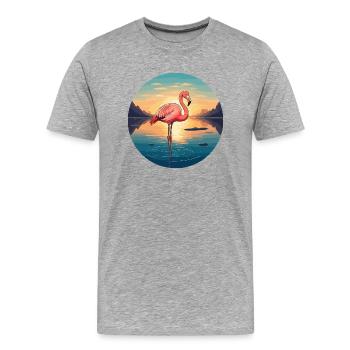 Flamingo bei Sonnenaufgang - Männer Premium Bio T-Shirt - Grau meliert - Vorne - Damien (186cm)