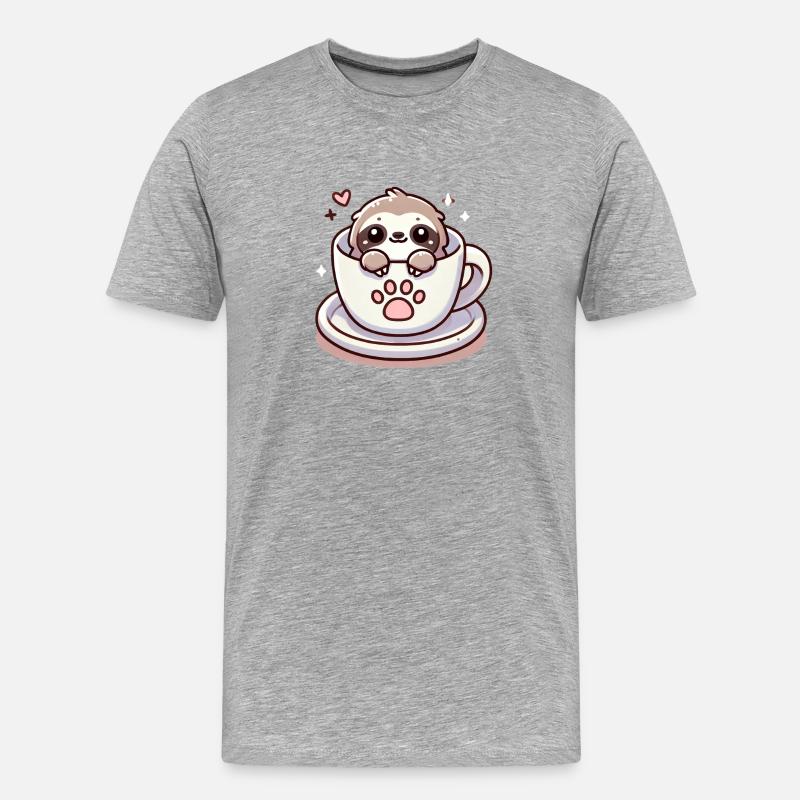 Müdes Faultier mit Kaffee - Männer Premium Bio T-Shirt - Grau meliert